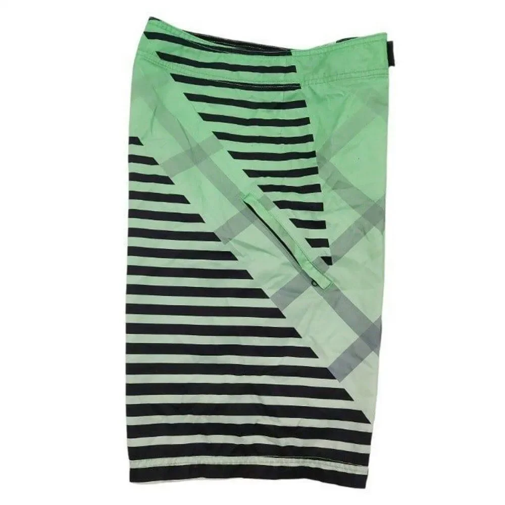 Hurley Board Shorts Mens 30 Green Striped Drawstring Swim Surf Summer Beach